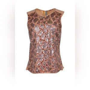 Glamorous Sequin Sleeveless Blouse - Silver and Tan